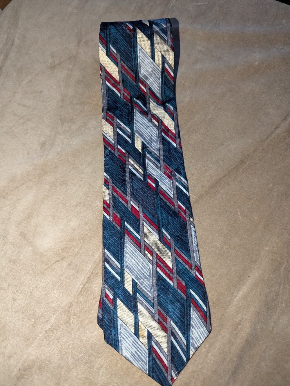Vintage 90s R. Juliano Silk Geometric Print Abstract Tie